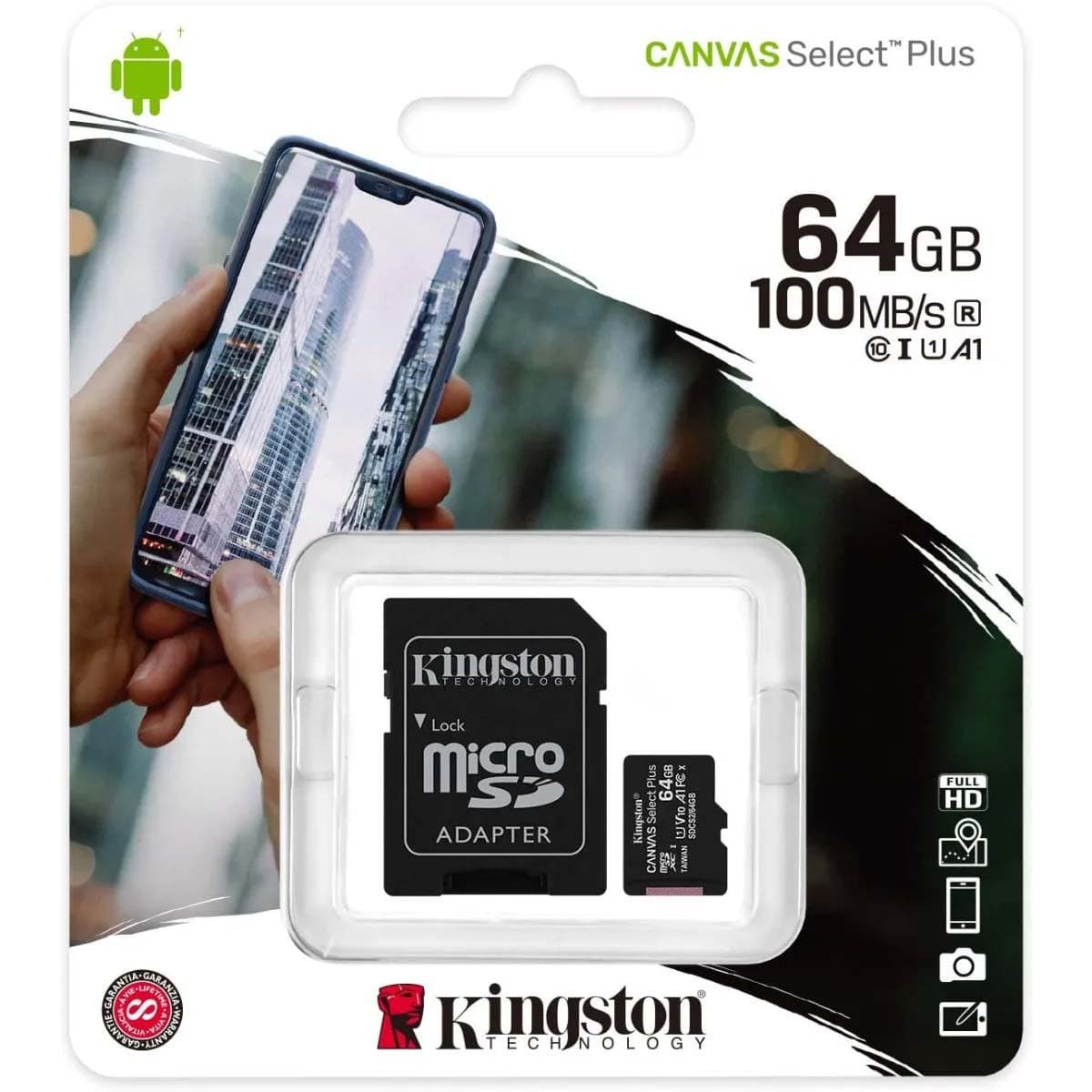 MICRO SD 64GB KINGSTON COM ADAPTADOR 100MB/S 2X1